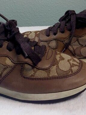 COACH Farah Casual Leather Shoes Nappa Sig Logo C brown Khaki Women's Size 7B